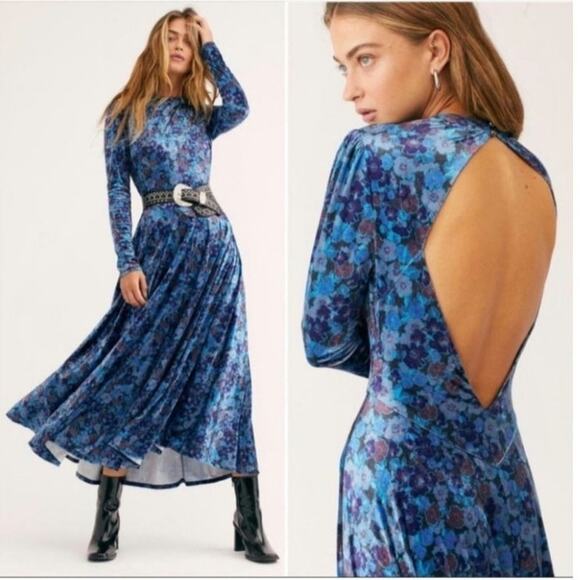 Free People Heartland Velvet Midi Dress Size: XS